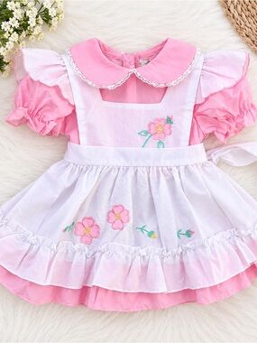 NEW Vintage Hug Me Pink Floral Embroidered Apron Dress 3T Toddler Girl Deadstock